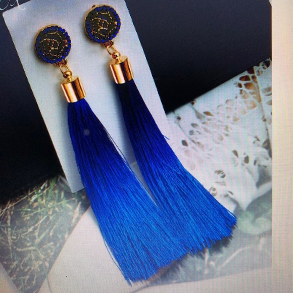 Jewelry - Blue Tassel Crystal Long Earrings